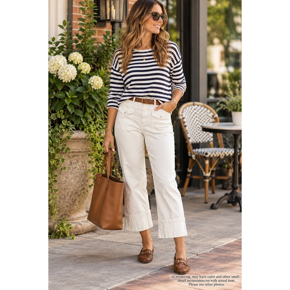 Jag Jeans Size 10 White Cropped Wide Leg Sailor Utility Pants Coastal Preppy